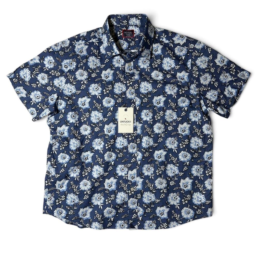 UNTUCKit Monreale SS Shirt Mens Size XXL Navy Floral Print Cotton NWT